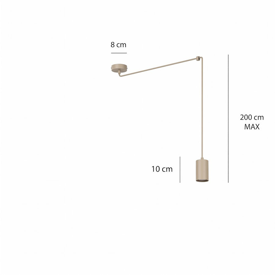 Schéma coté indiquant rosace de 8 cm, abat-jour de 10 cm et 200 cm maximum.