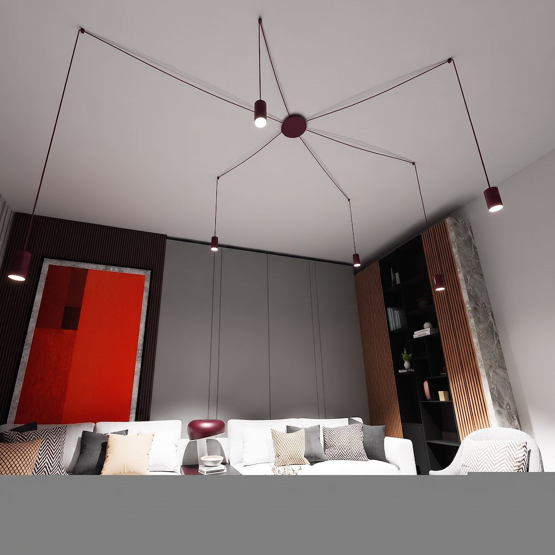 Suspension Traker 6 lumières bordeaux