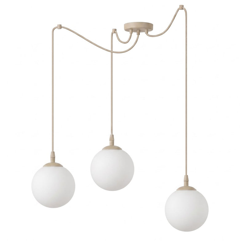 Suspension Gigi 3 lumières beige, verre blanc