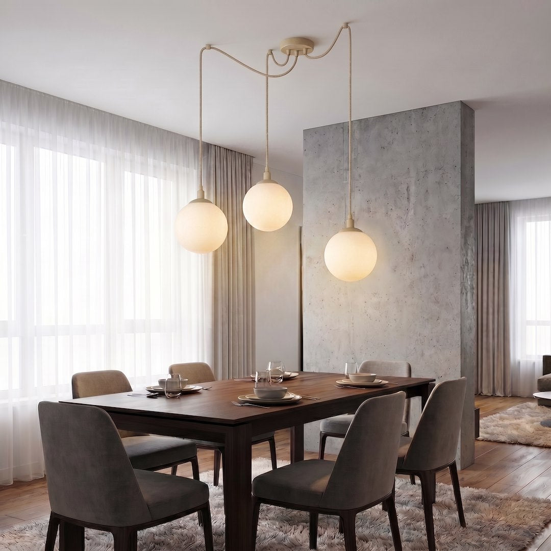 Suspension Gigi 3 lumières beige, verre blanc