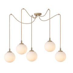 Suspension Gigi 5 lumières beige, verre blanc