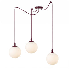 Suspension Gigi 3 lumières bordeaux, verre blanc