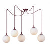 Suspension Gigi 5 lumières bordeaux, verre blanc
