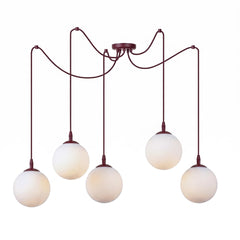 Suspension Gigi 5 lumières bordeaux, verre blanc