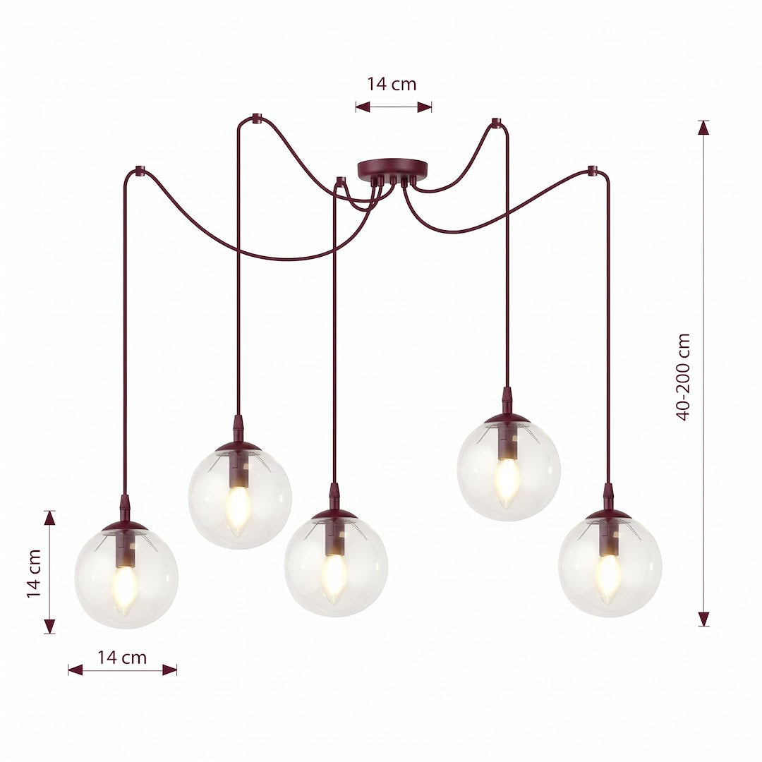 Schéma de dimensions, hauteur réglable de 40 à 200 cm, globes de 14 cm