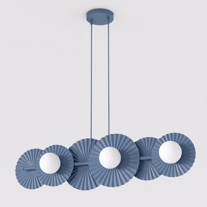 Suspension Umbra 6 lumières bleue, verre blanc