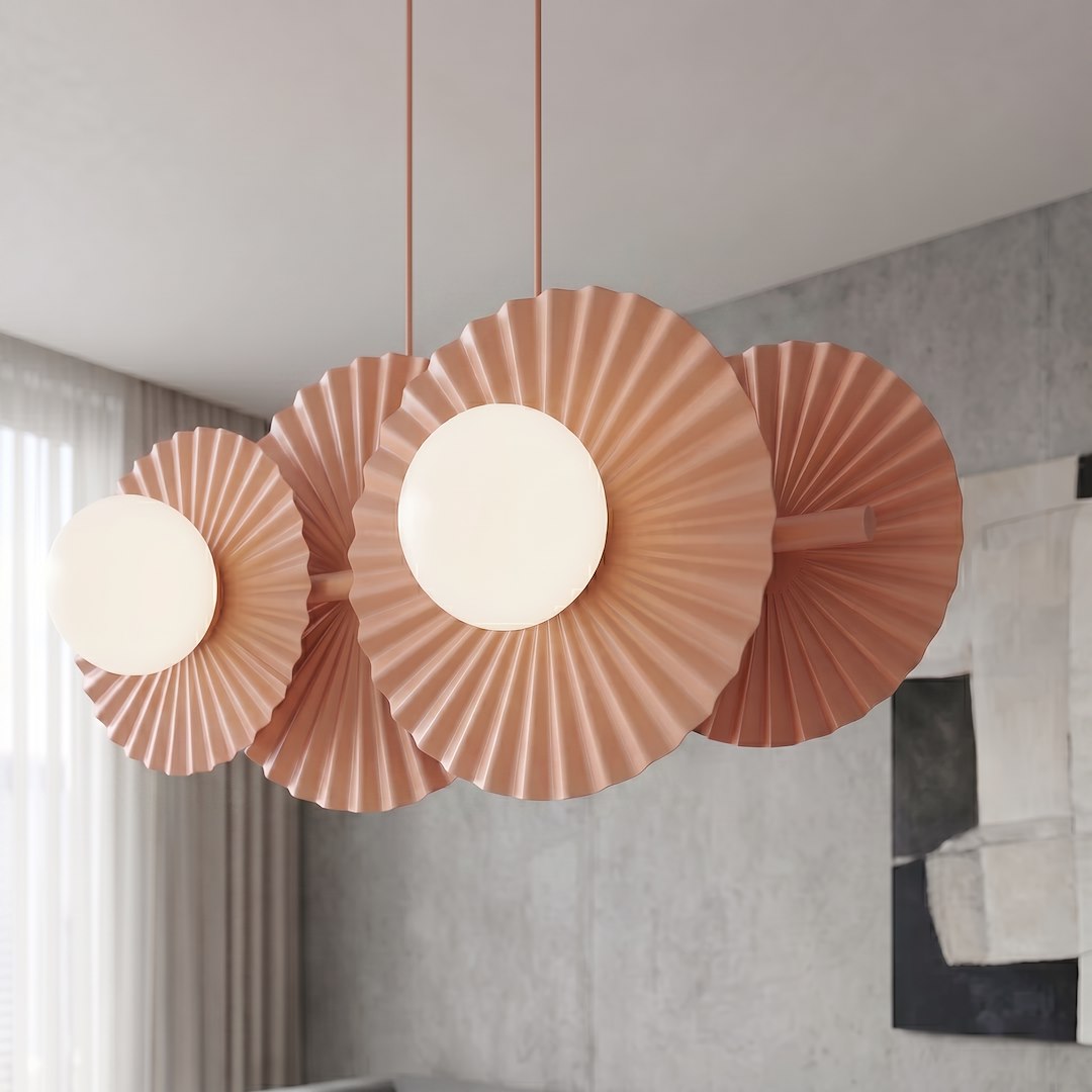Suspension Umbra 4 lumières corail, verre blanc