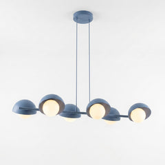 Suspension Boom 6 lumières bleue, verre blanc