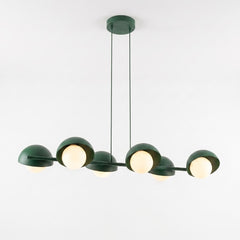 Suspension Boom 6 lumières verte, verre blanc