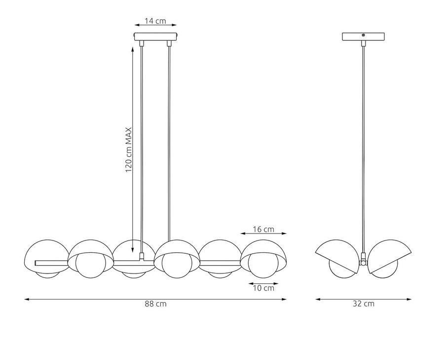 Suspension Boom 6 lumières verte, verre blanc