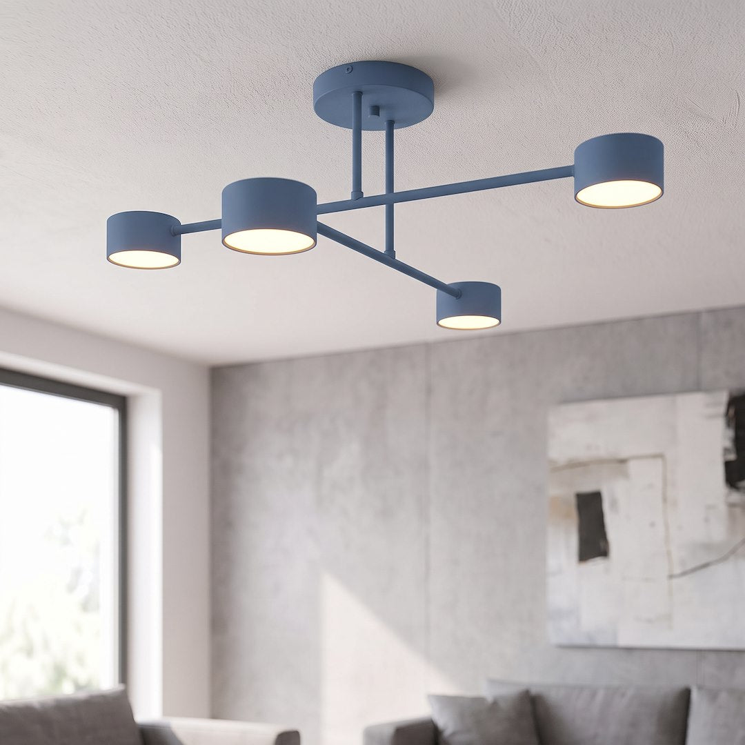 Plafonnier Halo 4 lumières bleu