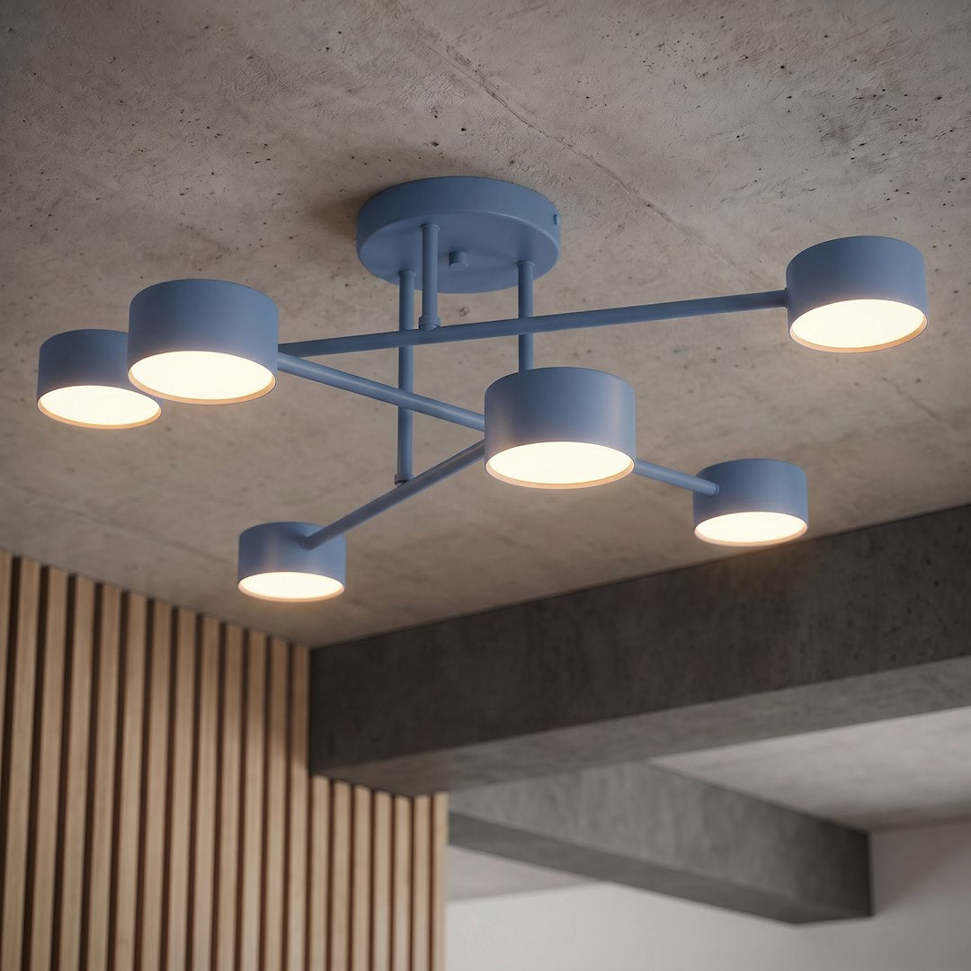 Plafonnier Halo 6 lumières bleu
