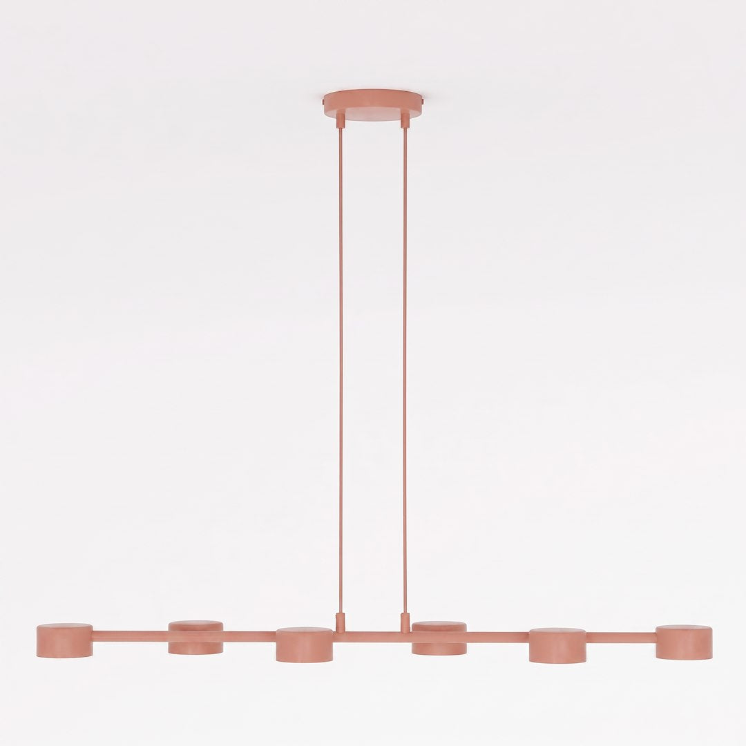 Vue de profil du luminaire montrant la barre horizontale et les six cylindres alignés