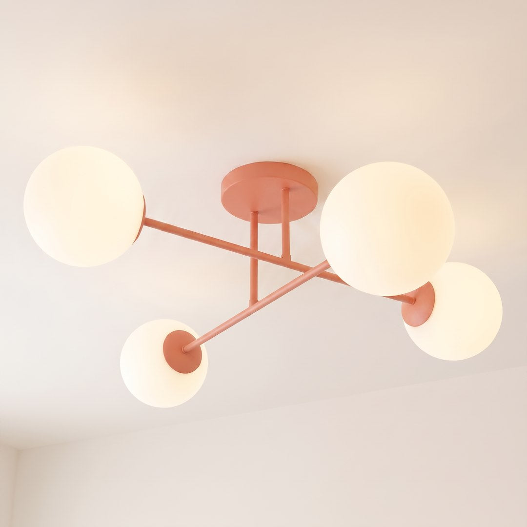 Plafonnier Roma 4 lumières corail, verre blanc
