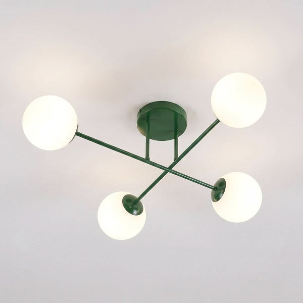Plafonnier Roma 4 lumières vert, verre blanc