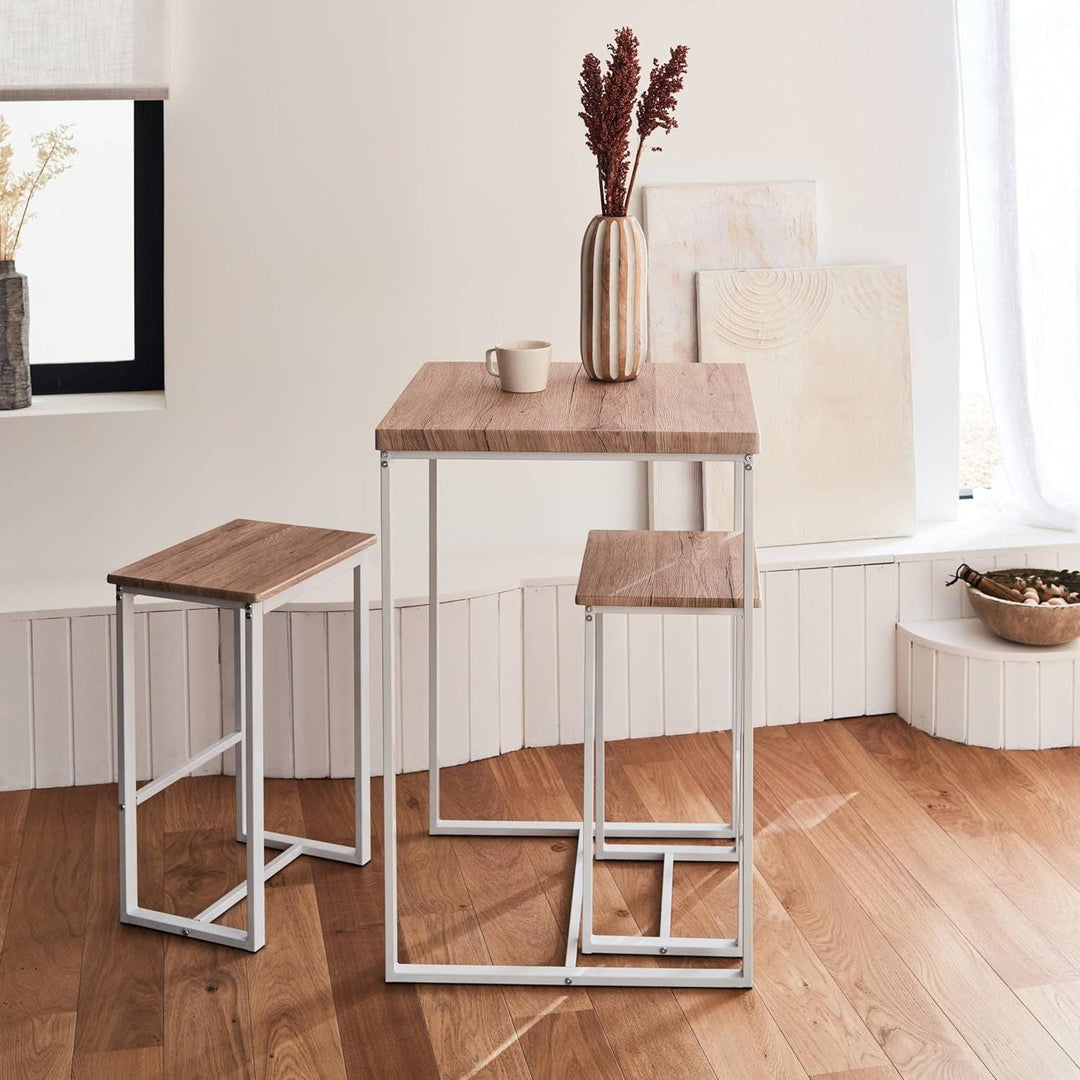 Alice'S Home - Set Table Haute Carré - Loft - Avec 2 Tabourets De Bar. Acier Et Décor Bois. Encastrable. Design | Designix - Amazon    - https://designix.fr/