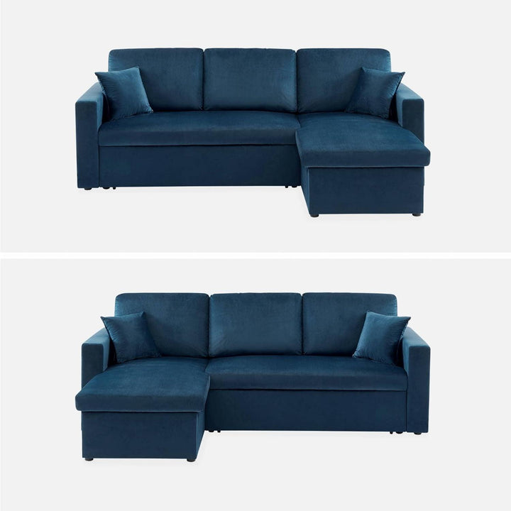 Alice'S Home - Canapé D'Angle Convertible En Velours Bleu Pétrole 3 Places. Fauteuil D'Angle Réversible Coffre Rangement Lit Modulable | Designix -     - https://designix.fr/