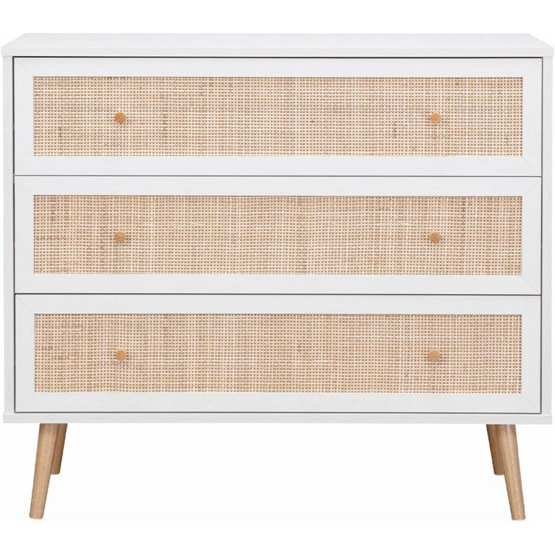 Alice'S Home - Commode En Décor Bois Blanc Et Cannage 90X39X79Cm - Bohème - 3 Tiroirs | Designix - Amazon    - https://designix.fr/