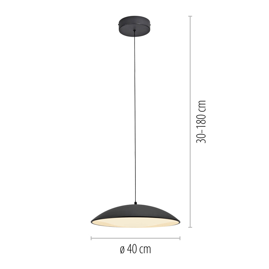 Suspension Lente noire, L 40 cm