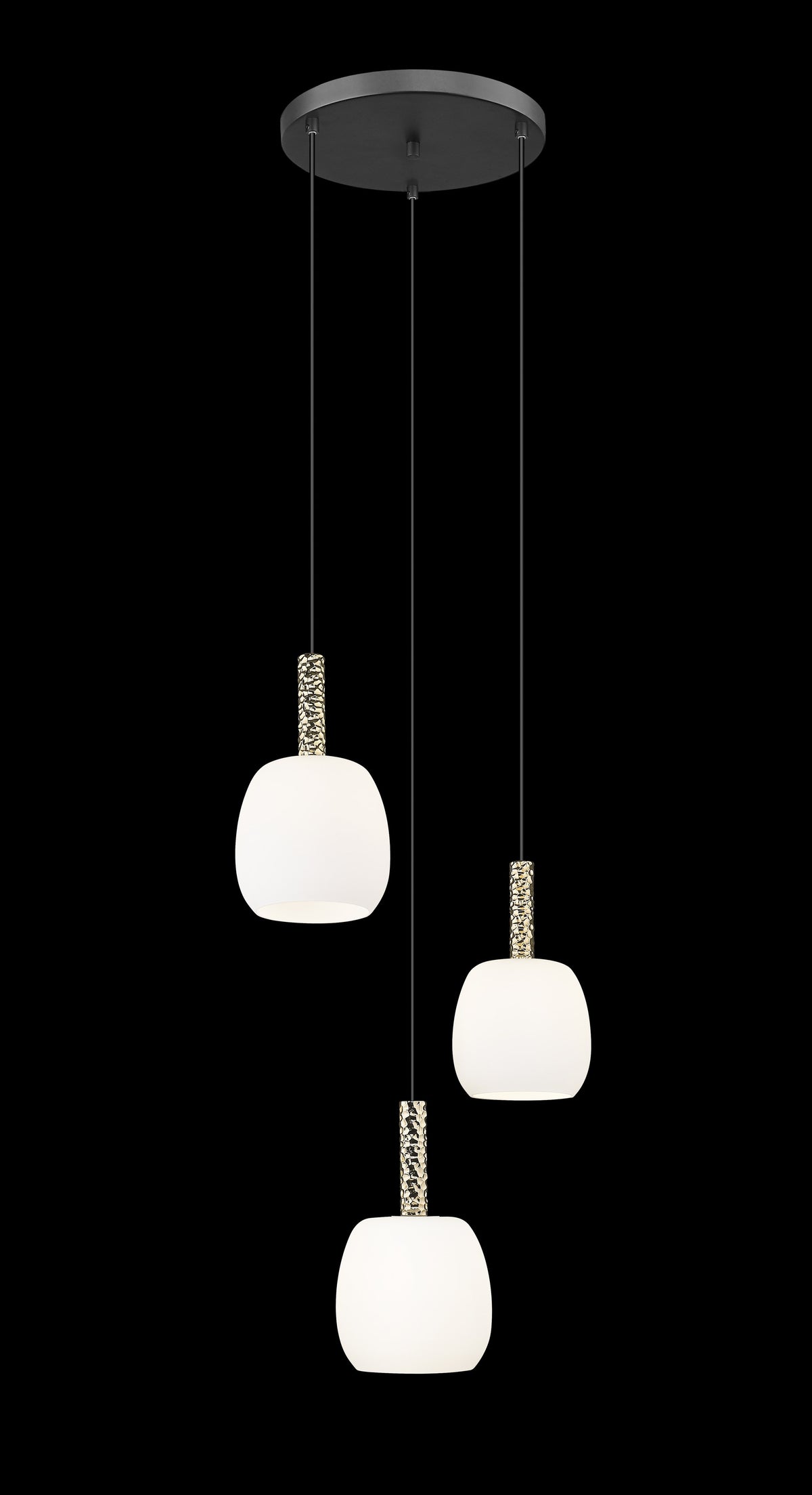 Suspension Calvo 3 lumières noire mat et dorée, verre (P0076-03A-P7AA)