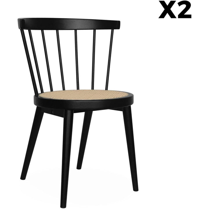 Alice'S Home - Lot De 2 Chaises Noires En Bois Et Cannage. Nora. L 54 X P 54 X H 76.5Cm | Designix - Amazon    - https://designix.fr/