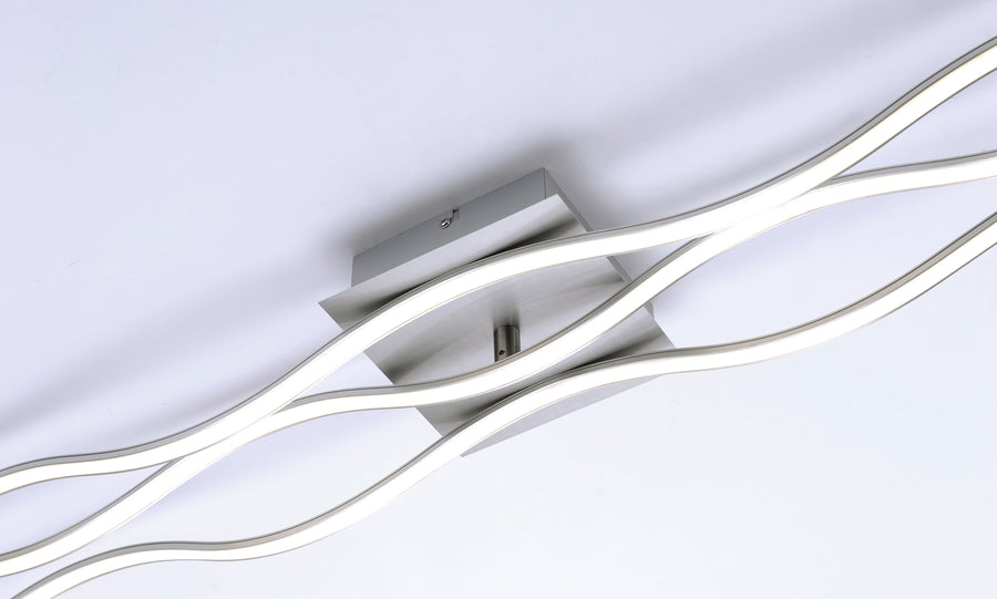 Plafonnier Wave acier, P 139,5 cm
