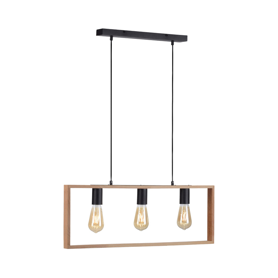 Suspension Franky 3 lumières noire et bois