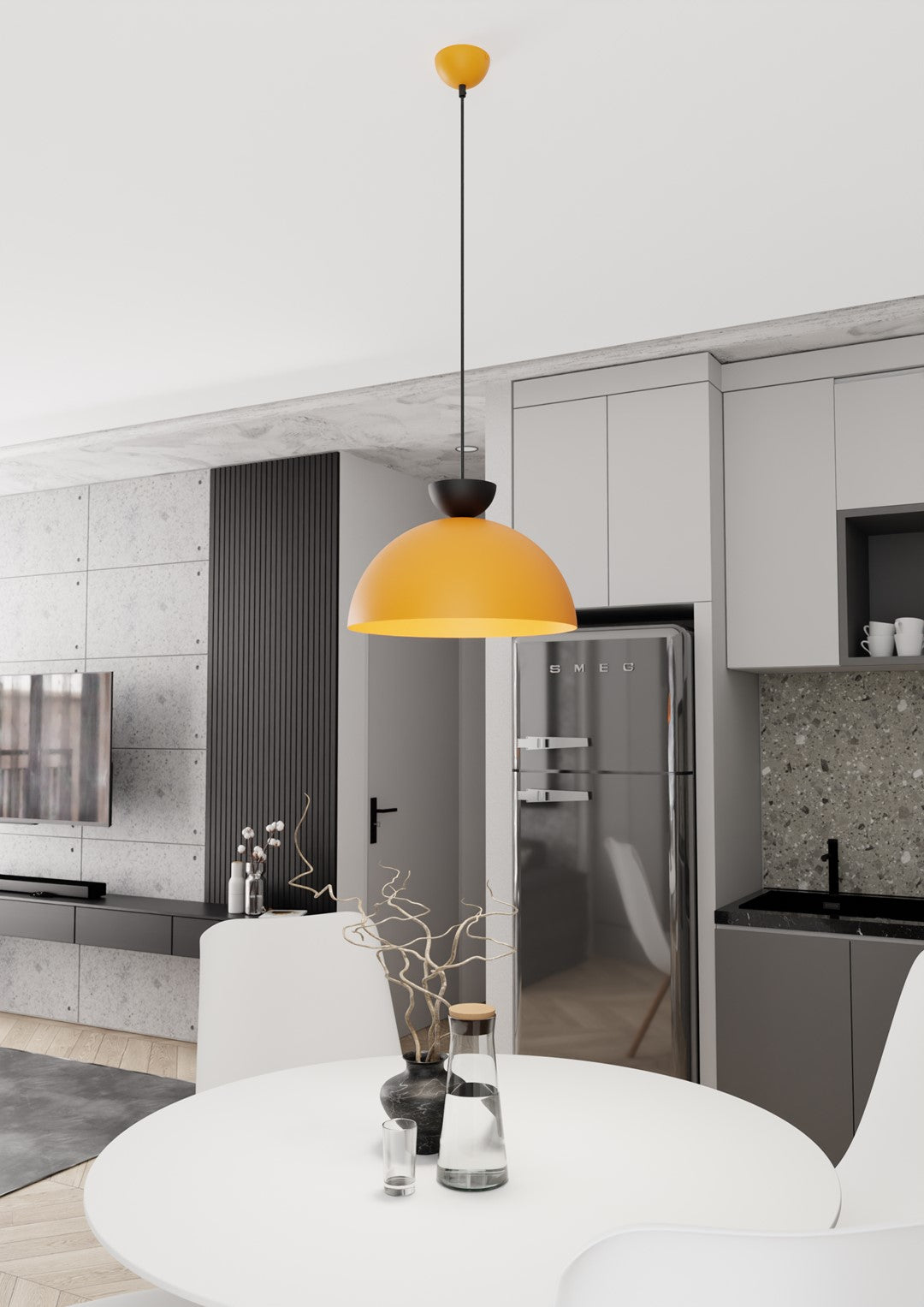 Suspension Lunaro 1 lumière noire et orange