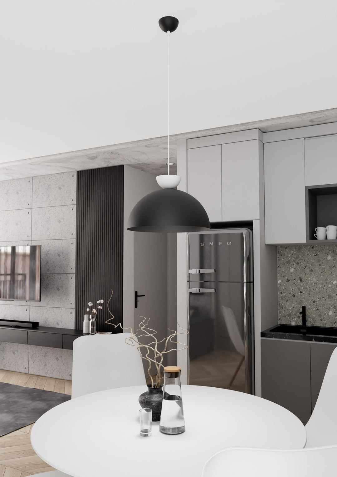 Suspension Lunaro 1 lumière noire et blanche, taille L