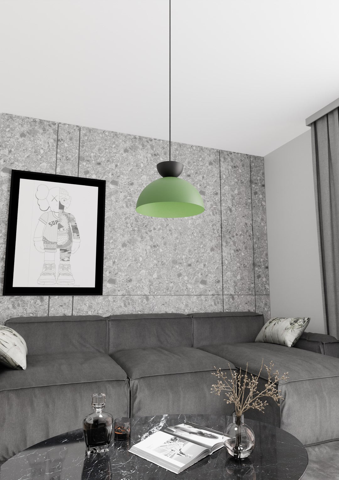 Suspension Lunaro 1 lumière noire et verte