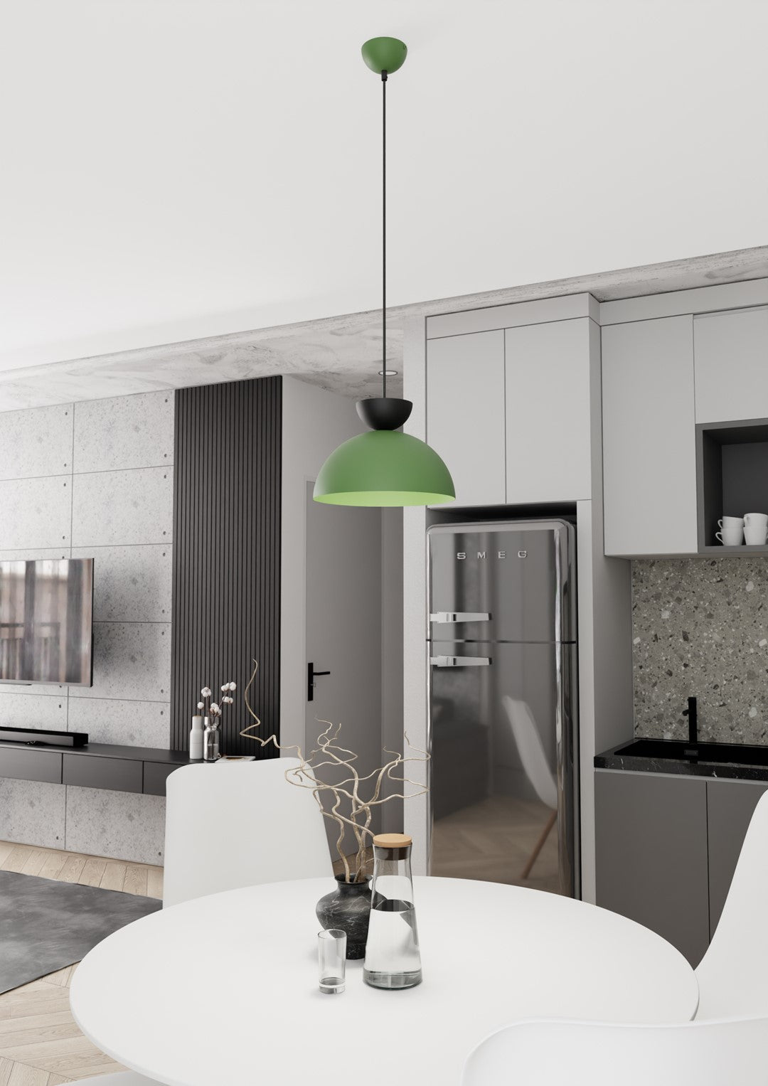 Suspension Lunaro 1 lumière noire et verte