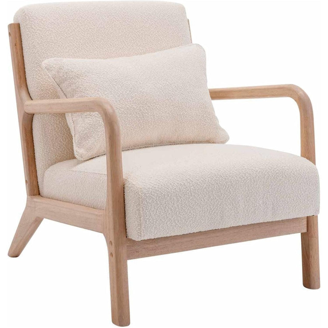 Alice'S Home - Fauteuil À Bouclettes Blanches Texturées. Bois Et Tissu. 1 Place Droit Fixe. Pieds Compas Scandinave. Structure En Bois Solide | Designix - Amazon    - https://designix.fr/