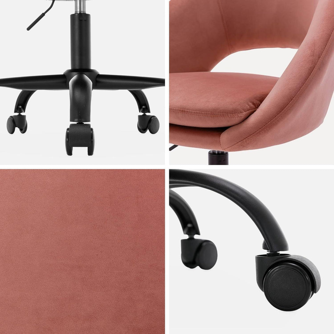 Alice'S Home - Chaise De Bureau Ronde À Roulettes En Velours Vieux Rose. Pam. L 59 X P 60 X H 79 / 89Cm. | Designix - Amazon    - https://designix.fr/