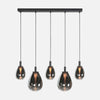 Suspension 5 lampes verres fumés noire, hauteur réglable | Glimsy