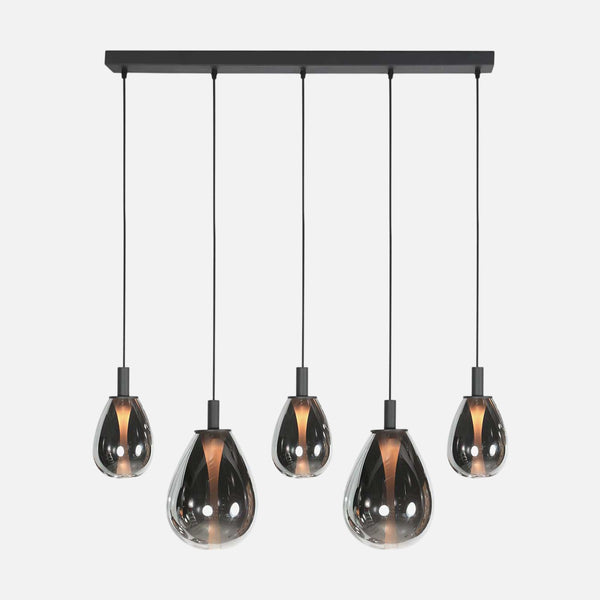 Suspension 5 lampes verres fumés noire, hauteur réglable | Glimsy