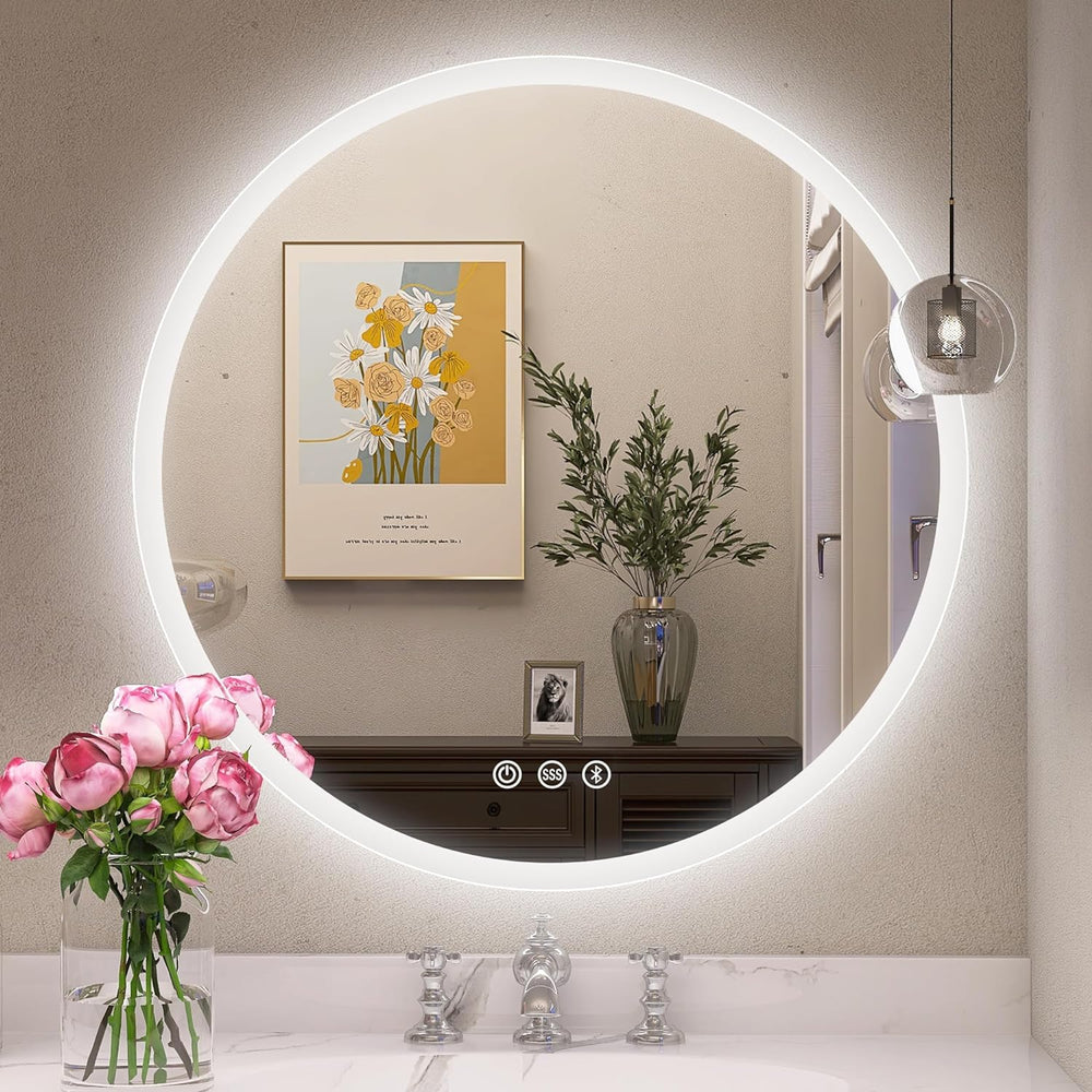 Miroir Rond Noirs Salle de Bain Bluetooth 60cm | Flux | Designix - Miroir    - https://designix.fr/