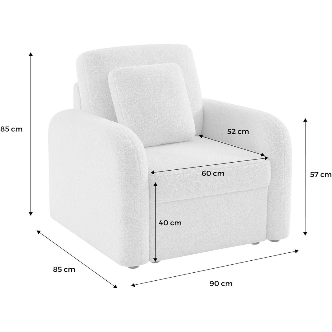 Alice'S Home - Fauteuil Tissu Bouclette Blanche. Lignes Arrondies. Milano. L 90 X P 85 X H 85Cm | Designix -     - https://designix.fr/