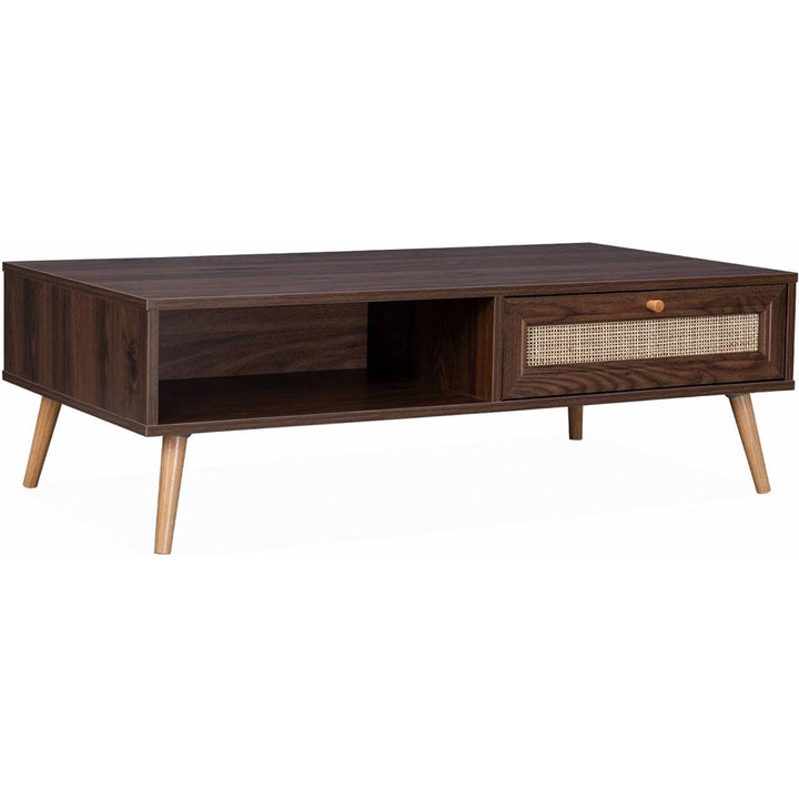 Alice'S Home - Table Basse En Cannage 110X59X39Cm - Bohème - Couleur Bois Foncé. 1 Tiroir. 1 Espace De Rangement. Pieds Scandinaves | Designix - Amazon    - https://designix.fr/