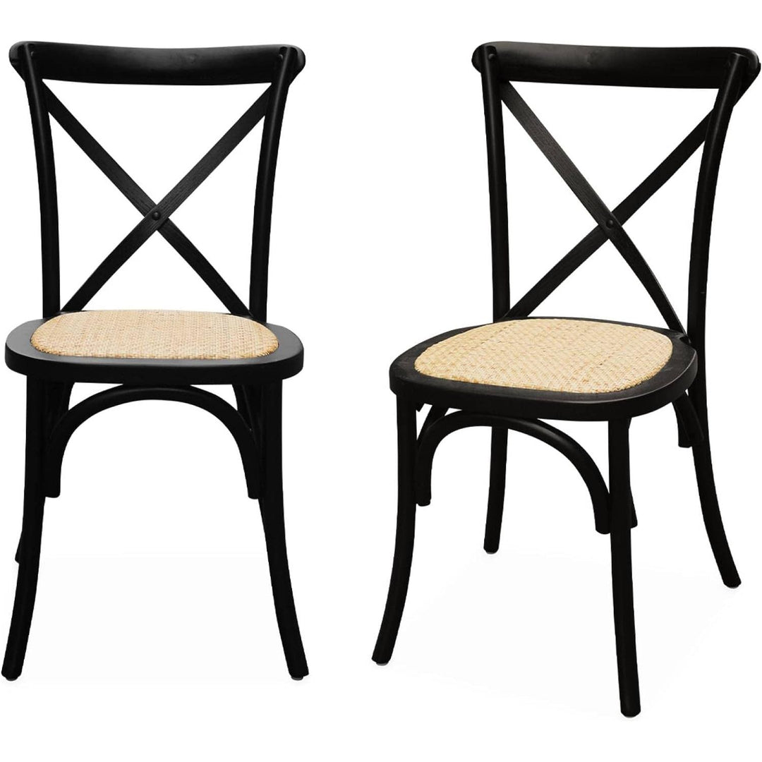 Alice'S Home - Lot De 2 Chaises De Bistrot En Bois D'Hévéa Noir. Vintage. Assise En Rotin. Empilables | Designix - Amazon    - https://designix.fr/