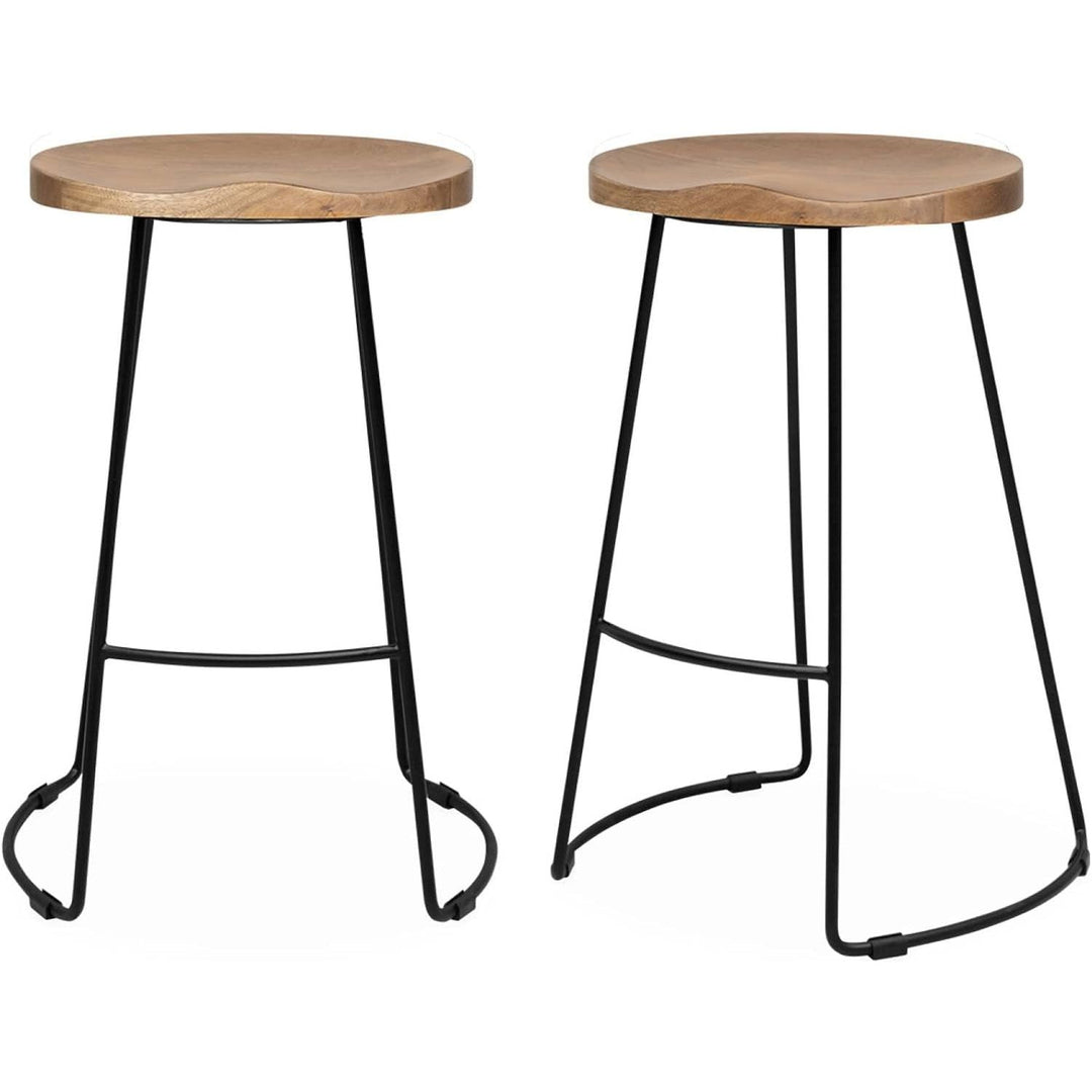 Alice'S Home - Lot De 2 Tabourets De Bars Bois De Manguier Naturel Et Acier. Avec Repose Pieds. 65Cm | Designix - Amazon    - https://designix.fr/