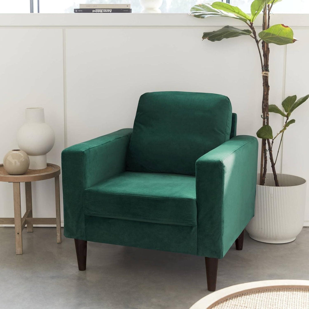 Alice'S Home - Fauteuil Scandinave En Velours Vert Anglais - Bjorn - Canapé 1 Place Fixe Droit Pieds Bois D'Hévéa Effet Bois De Noyer | Designix -     - https://designix.fr/