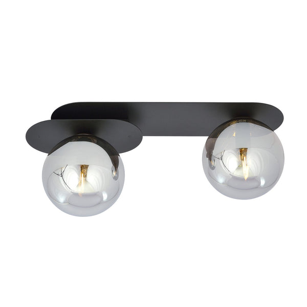 Plafonnier Plaza 2 lumières noir, verre graphite