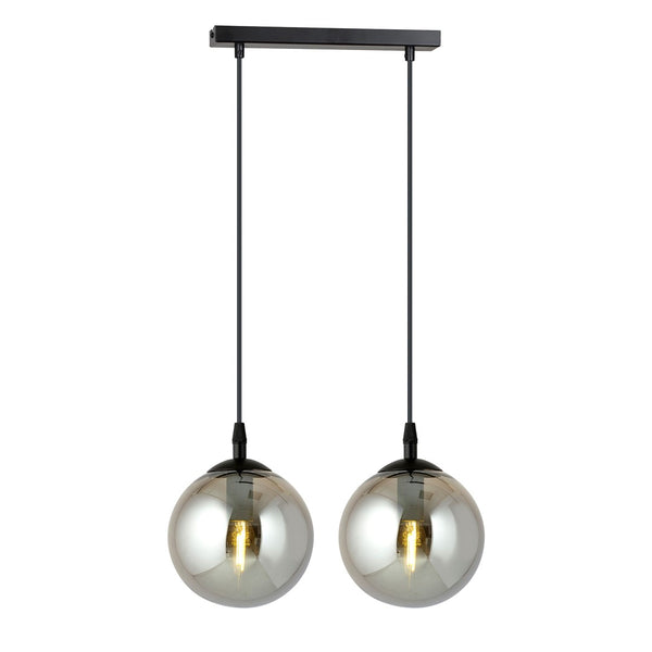 Suspension Cosmo 2 lumières noire, verre graphite