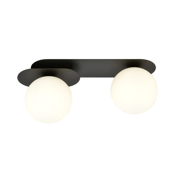 Plafonnier Plaza 2 lumières noir, verre opale