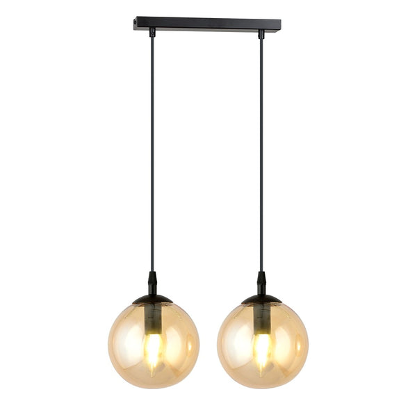 Suspension Cosmo 2 lumières noire, verre ambré