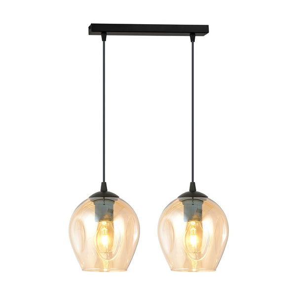 Suspension Istar 2 lumières noire, verre ambré
