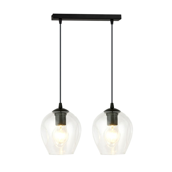 Suspension Istar 2 lumières noire, verre transparent