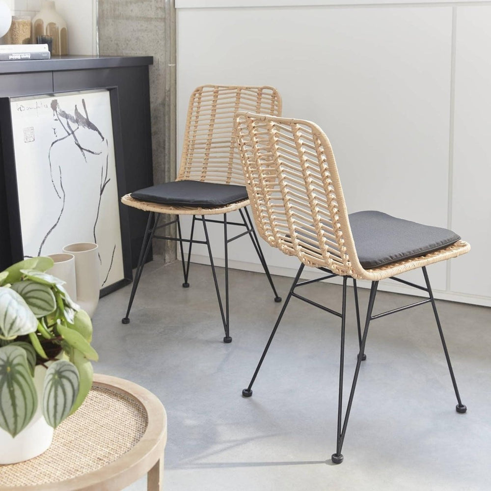 2 Chaises Rotin Métal Noir | Duvet - Designix Chaises