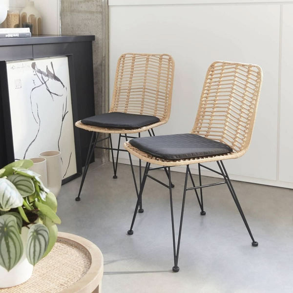 2 Chaises Rotin Métal Noir | Duvet