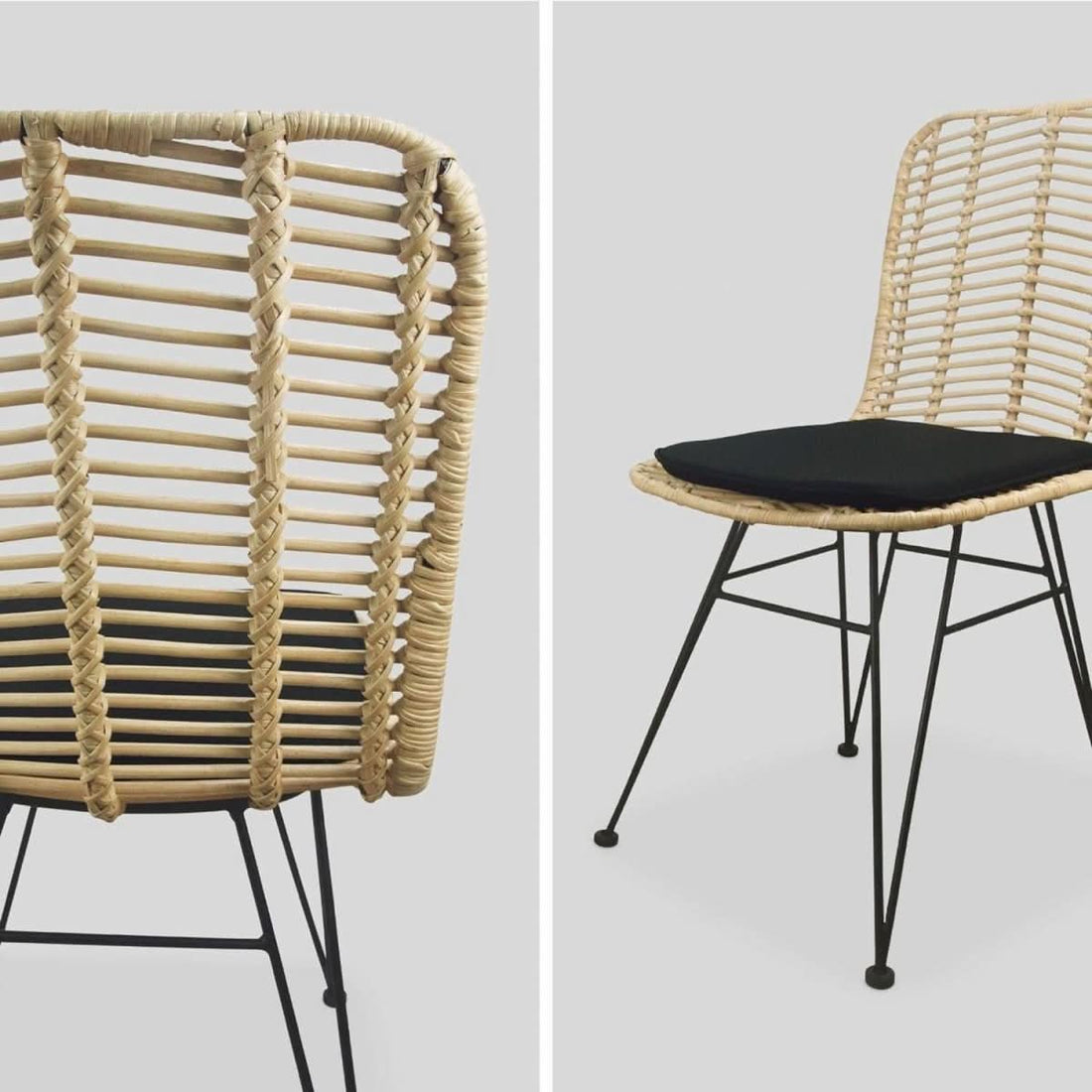2 Chaises Rotin Métal Noir | Duvet